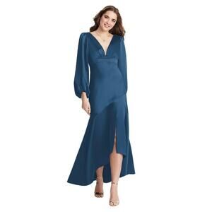 Lovely by Dessy Teagan Puff Sleeve High-Low Maxi Dress Blue 16R